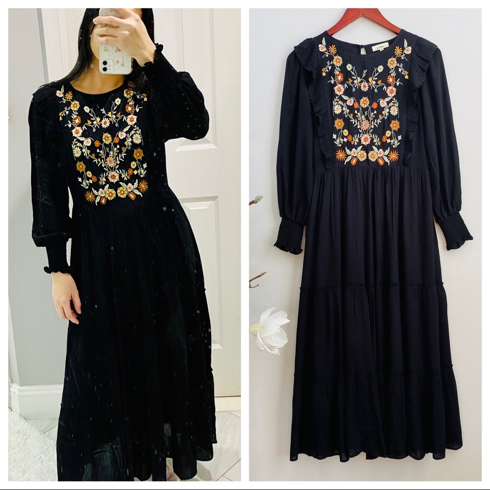 In Loom embroidery midi boho tiered dress